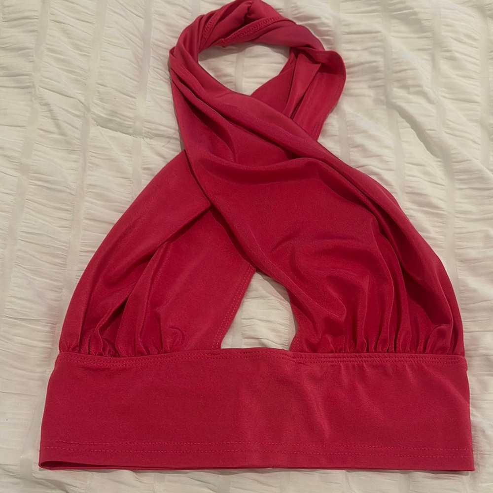 Hot Pink Twist Neck Crop Top